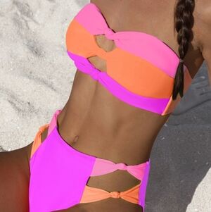 Vibrant Pink Purple and Orange Women's Bikini Popvil